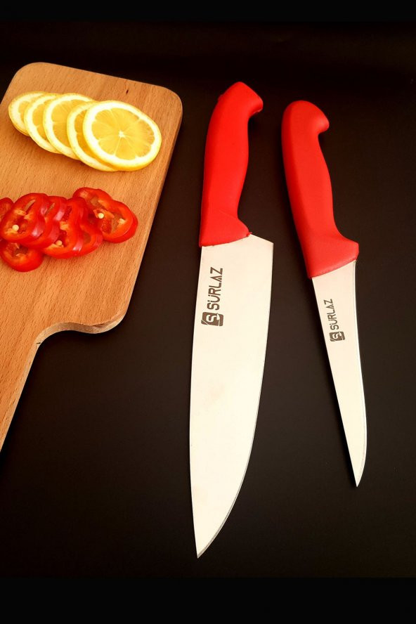 SürLaz Red Mutfak Bıçak Seti Şef Bıçağı Et Bıçağı 2Li ürün görseli 1