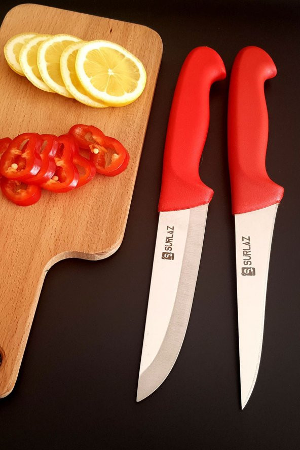SürLaz Red Mutfak Bıçak Seti Et Bıçağı Sebze Bıçağı Meyve Bıçağı 2Li ürün görseli 1