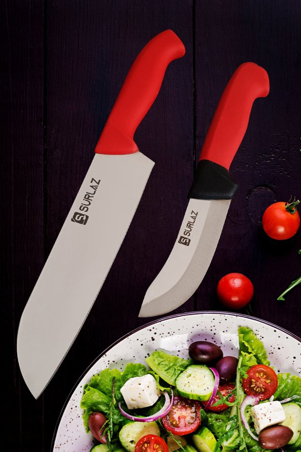 SürLaz Santoku Şef Bıçak Seti 2 Parça Red Serisi ürün görseli 1