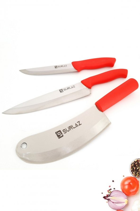 SürLaz  Red Pro 3 Parça Mutfak Bıçak Seti ürün görseli 1