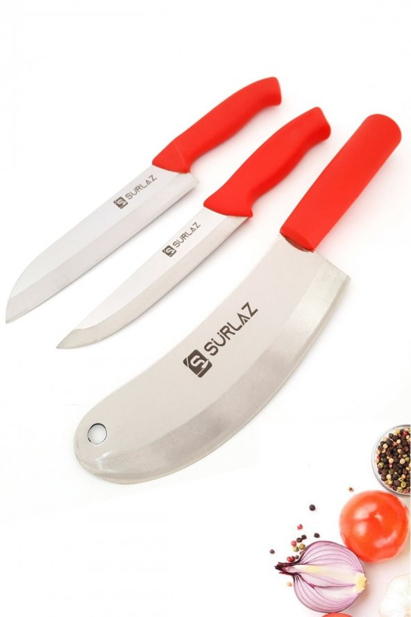 SürLaz Red 3 Parça Mutfak Bıçak Seti ürün görseli 1