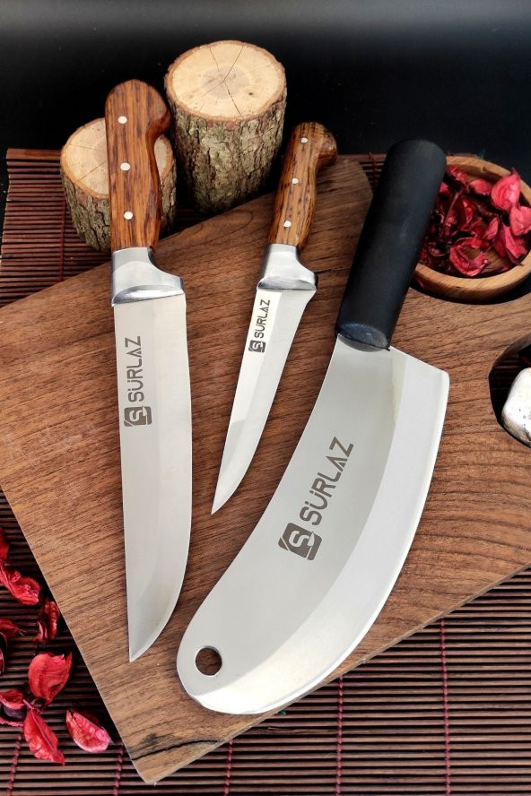 SürLaz Satır Zırh Et Bıçağı 3 Parça Kebap Seti Handmade ürün görseli 1
