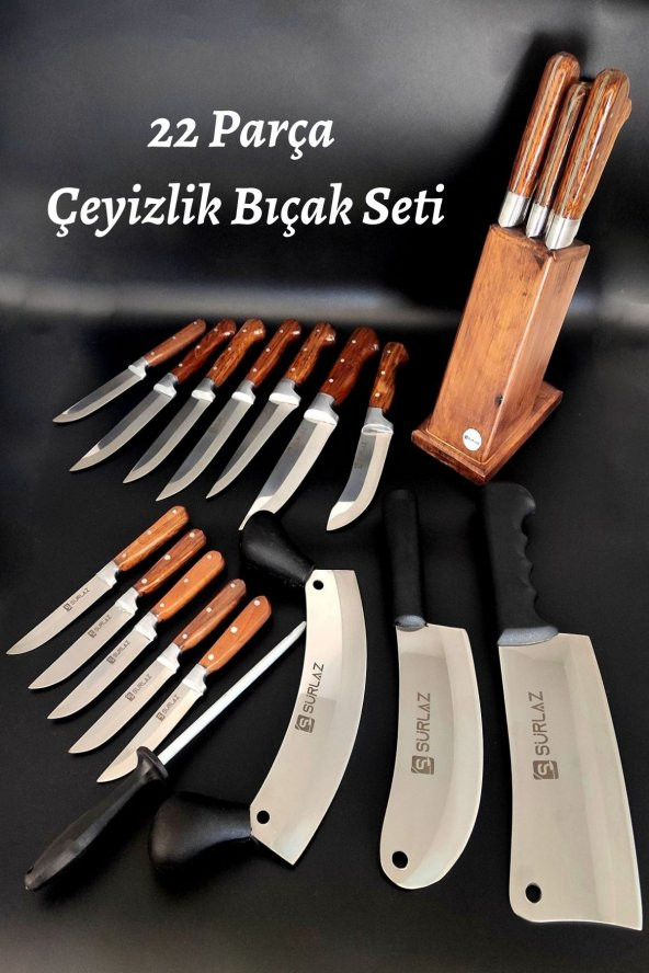 SürLaz Mutfak Bıçak Seti 22Li Kokoreç Satırlı Çeyizlik ürün görseli 1