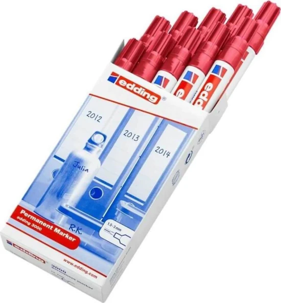 EDDING PERMANENT MARKOR KIRMIZI 10 LU (E3000) ürün görseli 1