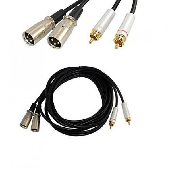 2x RCA Erkek - 2x XLR Erkek Kaliteli Kablo 3 Metre ürün görseli 1