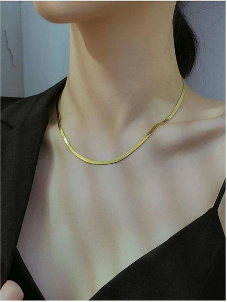 Kolye İtalyan İnce Yassı 3 mm Paslanmaz Çelik 316 Kolye Kadın Erkek Unisex ürün görseli 1