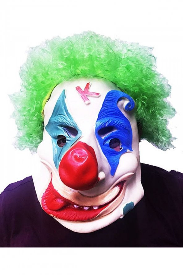 Yeşil Renk Afro Bonus Peruklu Palyaço Lateks Et Maske ürün görseli 1