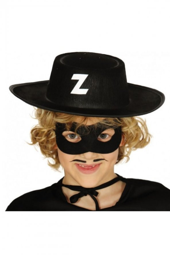 Z Logolu Zorro Şapkası Ve Zorro Maskesi Çocuk Boy ürün görseli 1