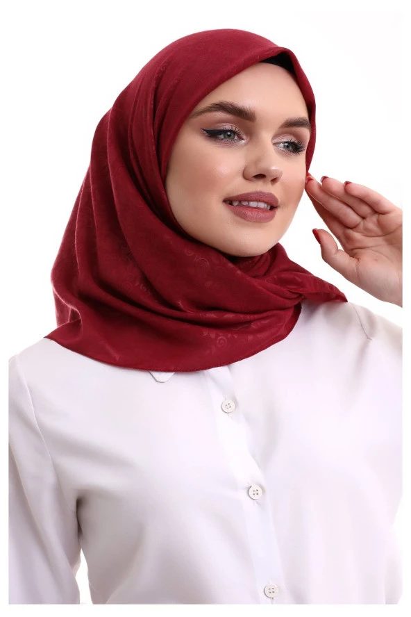 Kofra Desenli Baş Örtü - Kırmızı - Resim 4