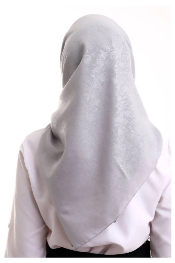 Kofra Desenli Baş Örtü - Gri - Resim 6