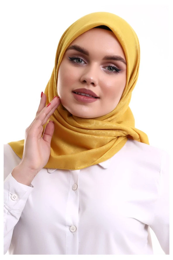Kofra Desenli Baş Örtü - Sarı - Resim 2