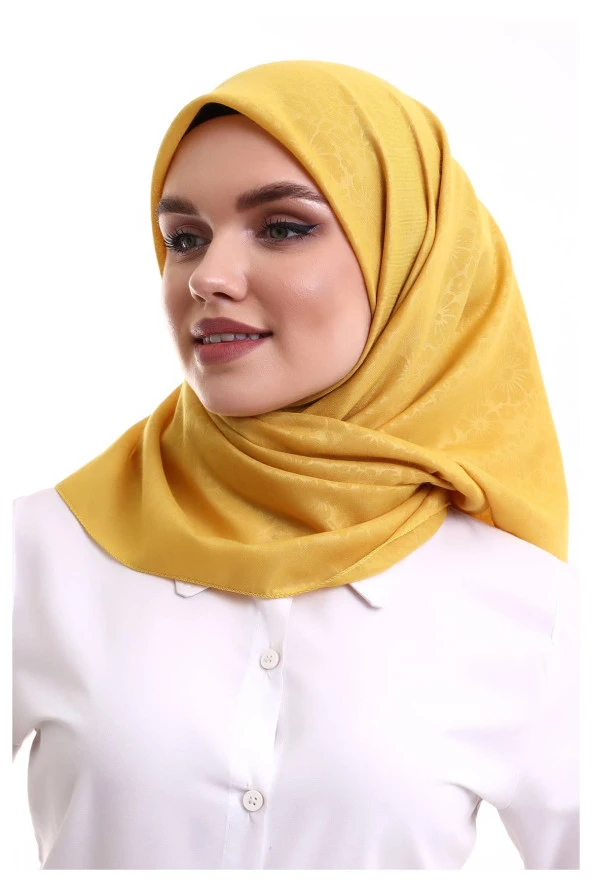 Kofra Desenli Baş Örtü - Sarı - Resim 3