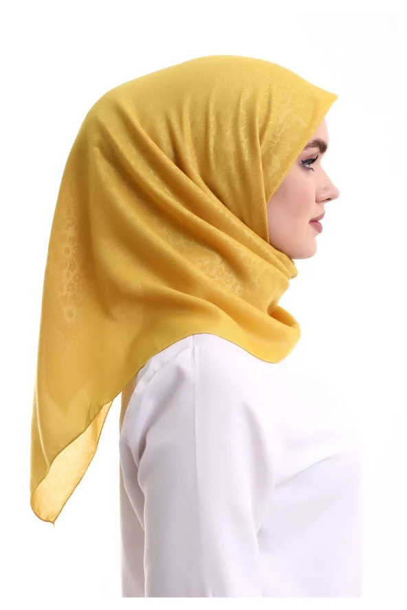 Kofra Desenli Baş Örtü - Sarı - Resim 5