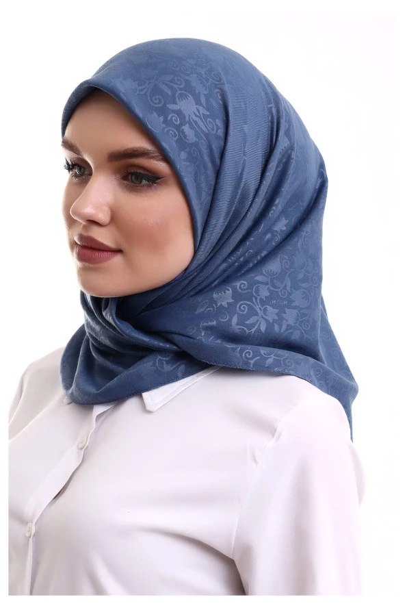 Kofra Desenli Baş Örtü - Mavi - Resim 3