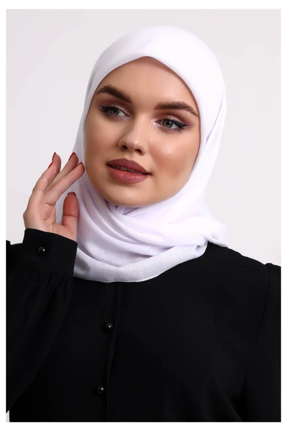 Kofra Desenli Baş Örtü - Beyaz - Resim 2