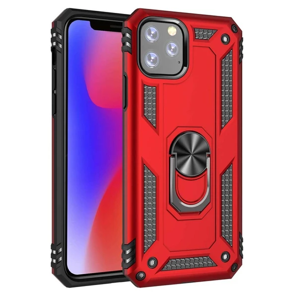 Apple iPhone 11 Pro Yüzüklü Tank Kılıf Bordo ürün görseli 1