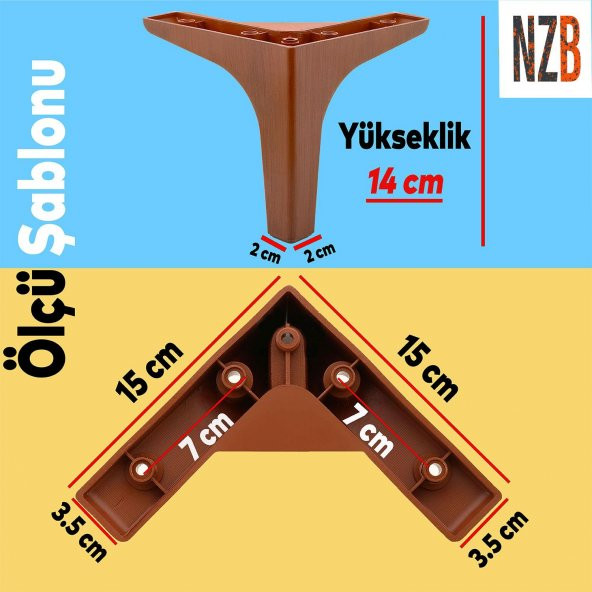 Lüks Mobilya Kanepe Sehpa TV Ünitesi Koltuk Ayağı 14 cm Ahşap Desenli Kahverengi Baza Ayak ürün görseli 1