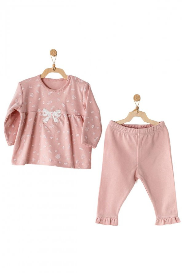 Andywawa Kız Bebek Fiyonk Detaylı Pembe Alt Üst Bebek Takım AC23066 ürün görseli 1