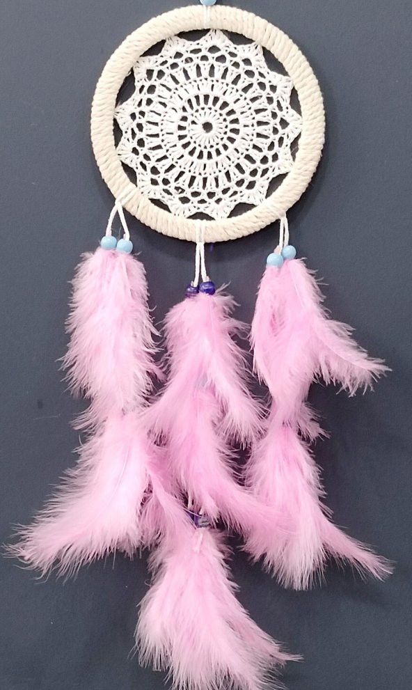 Pembe Kuş Tüylü Dream Catcher El Yapımı Rüya Kapanı Duvar Süsü ürün görseli 1