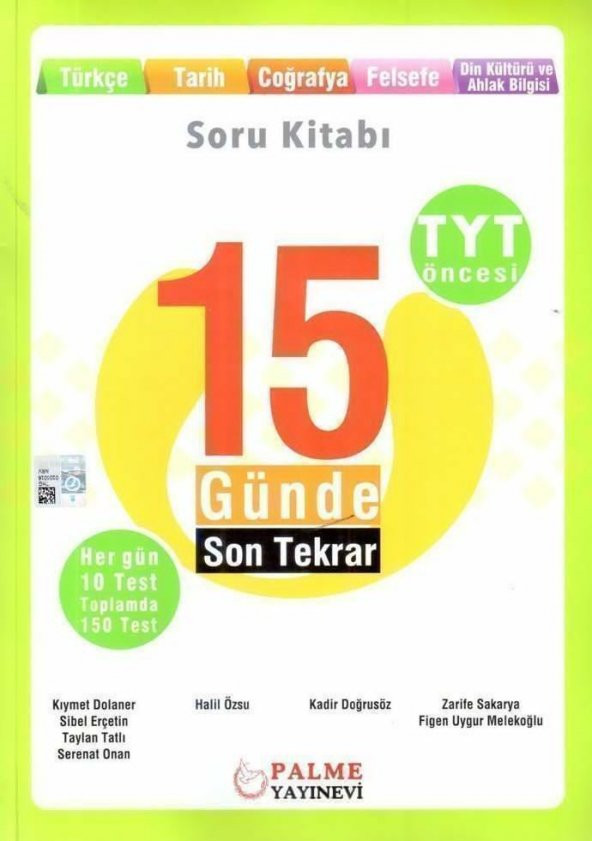 Palme Yayınları TYT Öncesi Türkçe Tarih Coğrafya Felsefe Din Kültürü ve Ahlak Bilgisi 15 Günde Son Tekrar Soru Kitabı ürün görseli 1