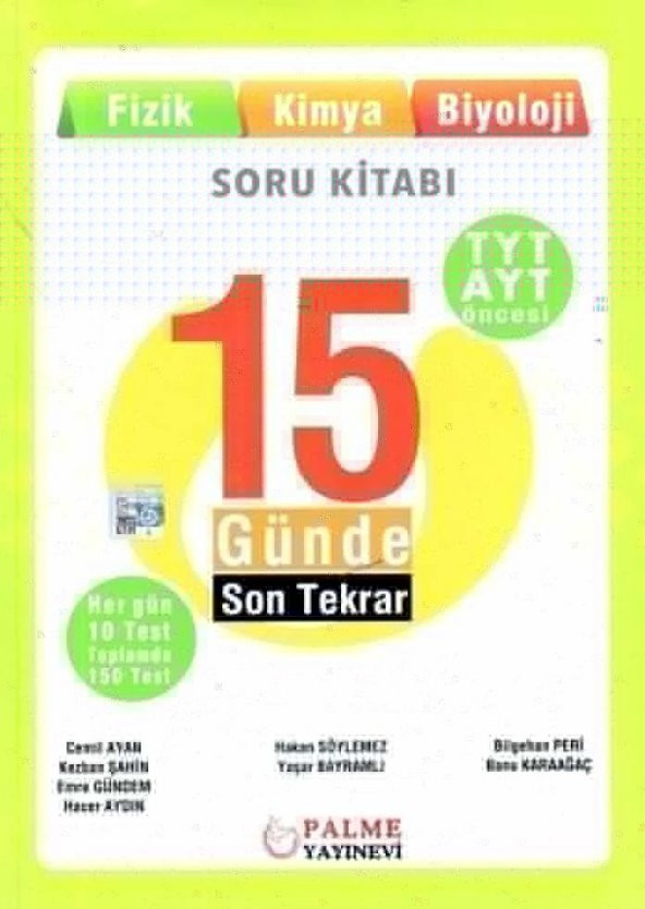 Palme Yayınları TYT AYT Öncesi Fizik Kimya Biyoloji 15 Günde Son Tekrar Soru Kitabı ürün görseli 1