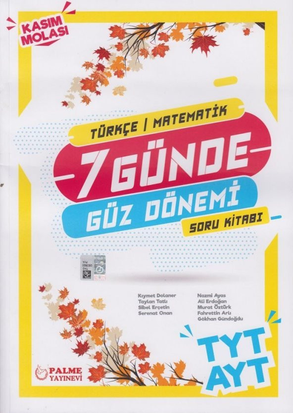 Palme Yayınları TYT AYT Türkçe Matematik 7 Günde Güz Dönemi Soru Kitabı ürün görseli 1