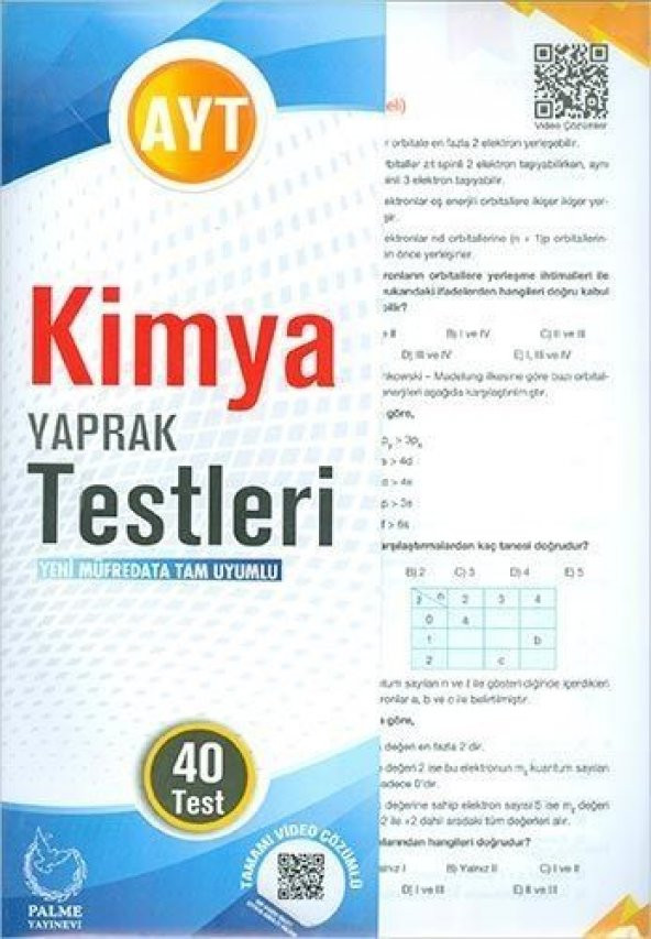 Palme Yayınları AYT Kimya 40 lı Yaprak Testleri ürün görseli 1