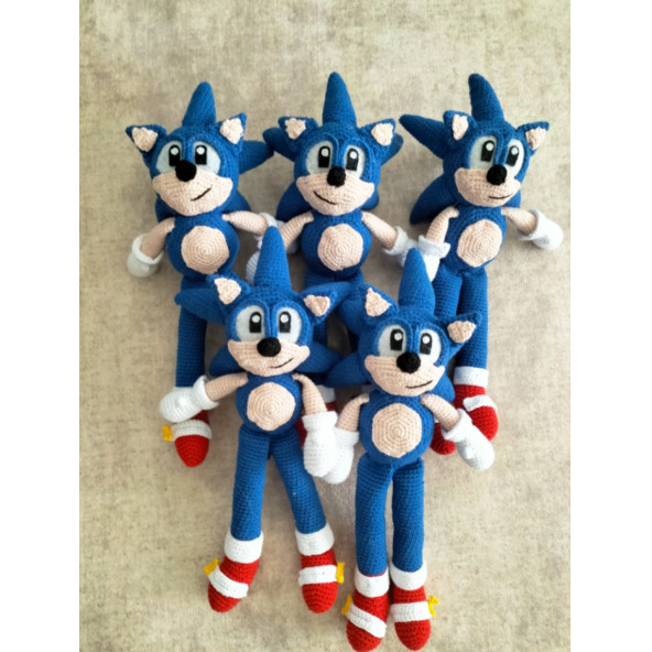 Amigurumi Sonic boom süper Sonic mavi kirpi çizgi karakter hediyelik oyuncak ürün görseli 1