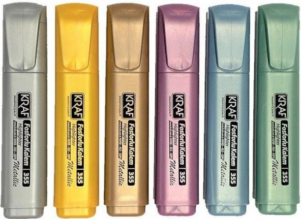 Kraf 355 Metalik Fosforlu Kalem 6 Renk Set ürün görseli 1