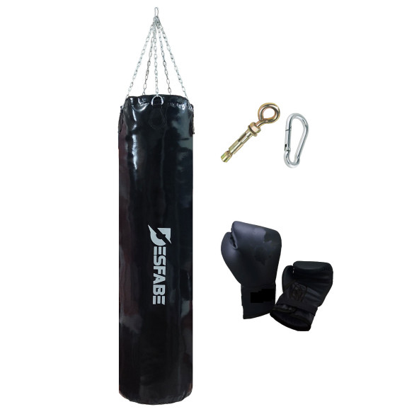 Desfabe Boxing Star 150x38 Cm Zincirli Boks Kum Torbası Siyah+Askı Aparatı+Boks Eldiveni ürün görseli 1