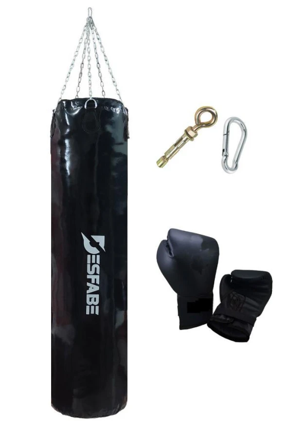 Desfabe Boxing Star 180x38 Cm Zincirli Boks Kum Torbası Siyah+Askı Aparatı+Boks Eldiveni ürün görseli 1