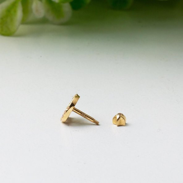 Yaşam Çiçeği 14 Ayar Altın Tragus Küpe - Resim 3