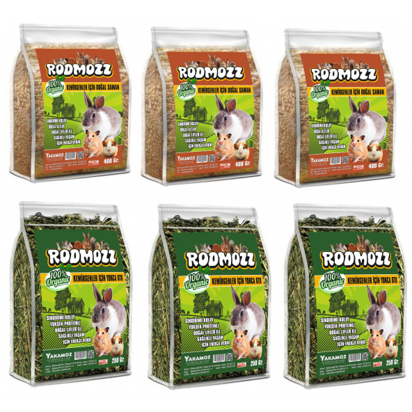 RodMozz Orijinal Yonca Kemirgen Otu 250 Gr x 3 Adet + Doğal Altlık Saman 400 Gr x 3 Adet ürün görseli 1