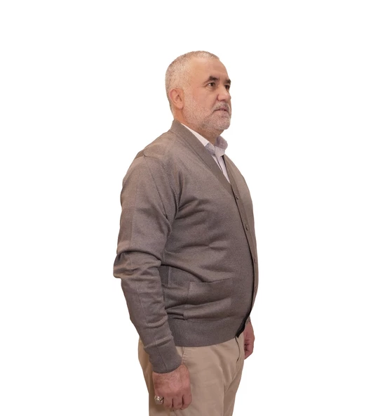 KEHİLA Erkek Gri Baba Hırkası Önden Zarif Düğmeli Klasik Çift Cepli Rahat Kesim Ince Yün Triko ürün görseli 1