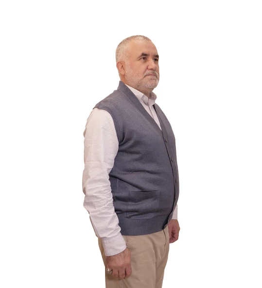 KEHİLA Erkek Mavi Baba Yeleği Önden Zarif Düğmeli Klasik Çift Cepli Rahat Kesim Ince Yün Triko ürün görseli 1