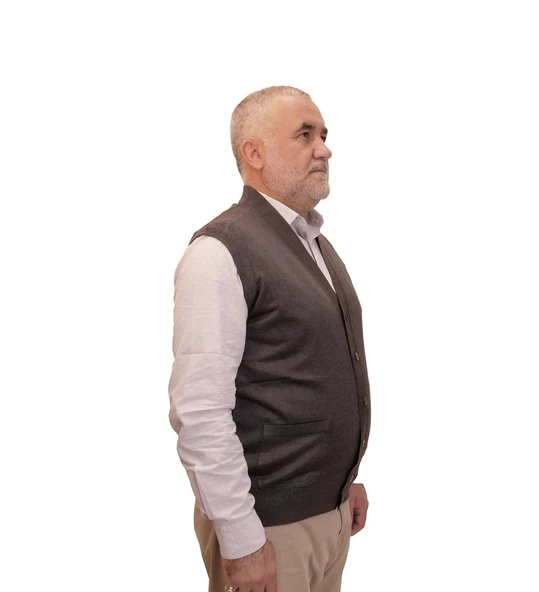KEHİLA Erkek Füme Baba Yeleği Önden Zarif Düğmeli Klasik Çift Cepli Rahat Kesim Ince Yün Triko ürün görseli 1