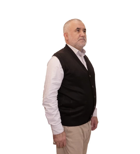 KEHİLA Erkek Siyah Baba Yeleği Önden Zarif Düğmeli Klasik Çift Cepli Rahat Kesim Ince Yün Triko ürün görseli 1