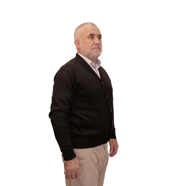 KEHİLA Erkek Siyah Baba Hırkası Önden Zarif Düğmeli Klasik Çift Cepli Rahat Kesim Ince Yün Triko ürün görseli 1