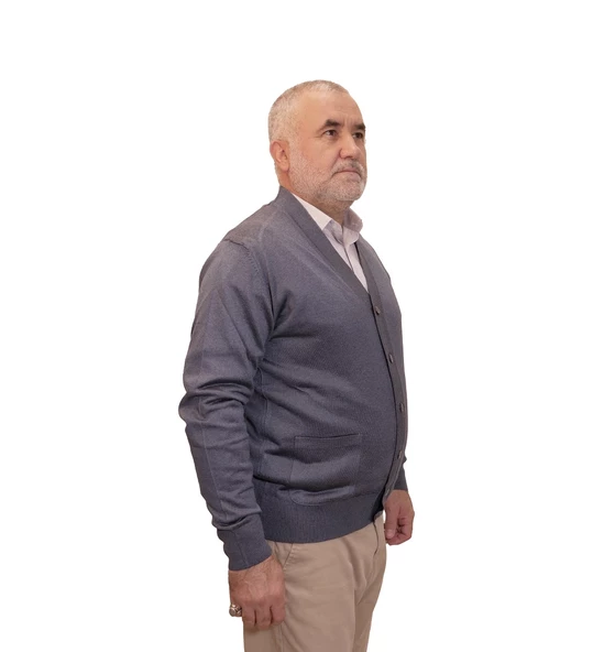 KEHİLA Erkek Mavi Baba Hırkası Önden Zarif Düğmeli Klasik Çift Cepli Rahat Kesim Ince Yün Triko ürün görseli 1