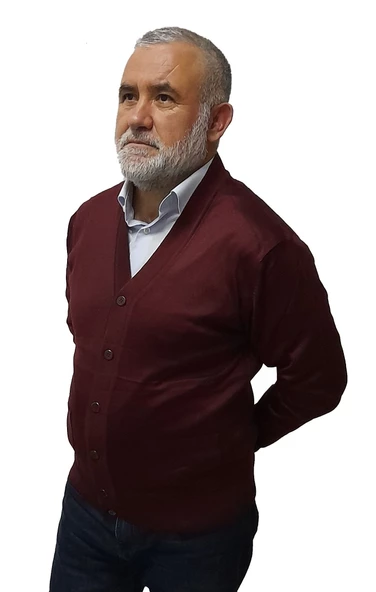 KEHİLA Erkek Bordo Baba Hırkası Önden Zarif Düğmeli Klasik Çift Cepli Rahat Kesim Ince Yün Triko ürün görseli 1