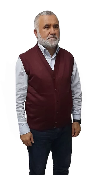 KEHİLA Erkek Bordo Baba Yeleği Önden Zarif Düğmeli Klasik Çift Cepli Rahat Kesim Ince Yün Triko ürün görseli 1