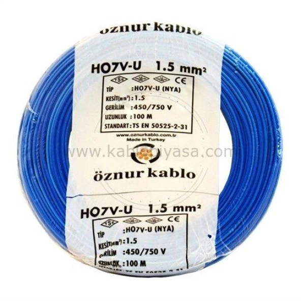 Öznur 1,5 Mm Nya Kablo Tek Damar Mavi 100 Metre - Resim 2