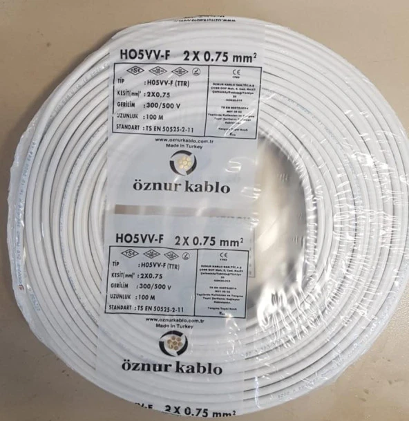 Öznur TTR 2x0,75 Mm Kablo Beyaz 100 Metre ürün görseli 1