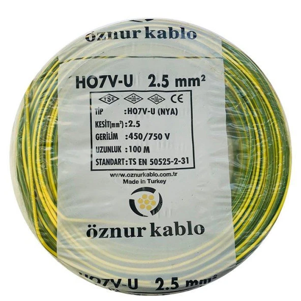 Öznur NYA 2,5 Mm Kablo Sarı Yeşil 100 Metre - Resim 2