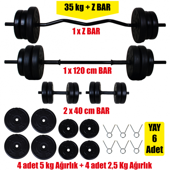 Aydın Sport 38 Kg Z Bar Halter Seti Ve Dambıl Seti