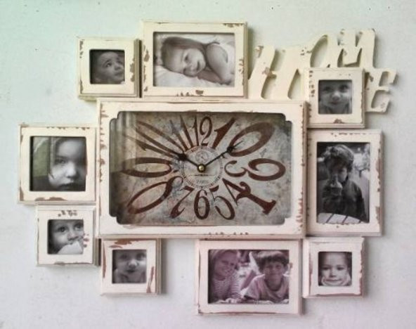 MBA MUTFAK SAATLERİ SERİSİ-MB FOTOĞRAF ÇERÇEVELİ ESKİTİLMİŞ HOME TEMALI DUVAR SAATİ ürün görseli 1