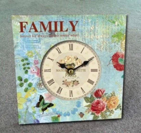 MBA MUTFAK SAATLERİ SERİSİ-MB KARE FAMILY TEMALI DUVAR SAATİ-KÜÇÜK-16x16x3 CM ürün görseli 1