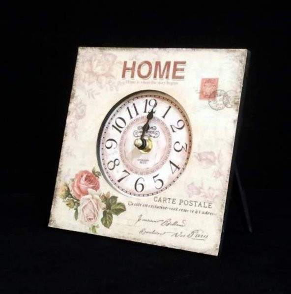 MBA MUTFAK-AHŞAP SAATLER-Saatler-MB KARE HOME TEMALI DUVAR SAATİ-KÜÇÜK-16x16x3 CM ürün görseli 1