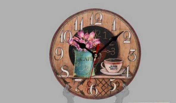 MBA MUTFAK-AHŞAP SAATLER-Saatler-MB YUVARLAK CAFE TEMALI DUVAR SAATİ-KÜÇÜK-18x18x3 CM ürün görseli 1