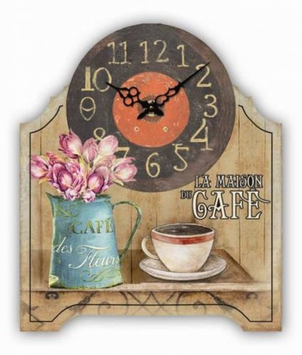 MBA MUTFAK-AHŞAP SAATLER-Saatler-MB CAFE TEMALI DUVAR SAATİ-KÜÇÜK-24x19,5x3 CM ürün görseli 1